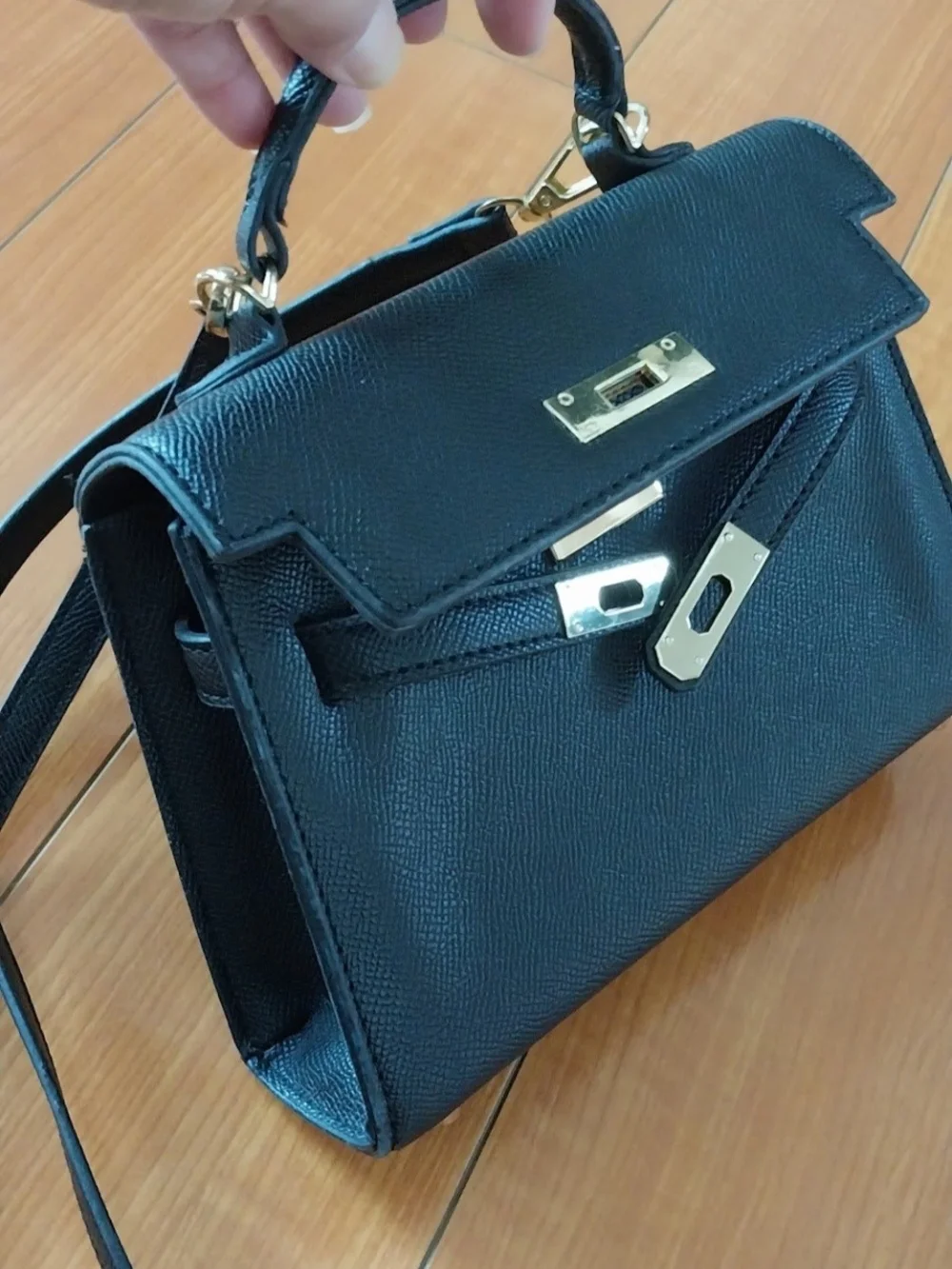 Black Structured Top-Handle Crossbody Bag w/Gold Hardware + Extra Long Strap Inc